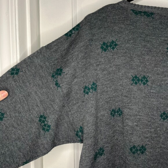 VTG Marshall Field Italian Wool Sweater Men 52 Large Gray Argyle Long Sleeve 80s - Picture 7 of 16